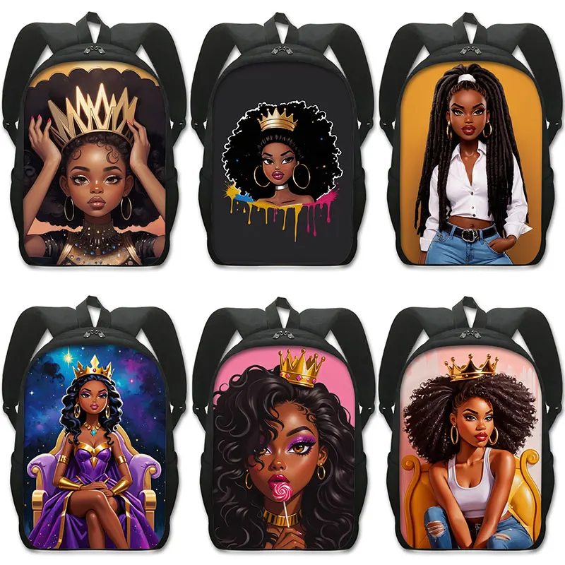 Black Women with Crow Print Backpack Afro Women Rucksack Large Capacity Shoulder Bag for Travel School Bags for Teenager Daypack