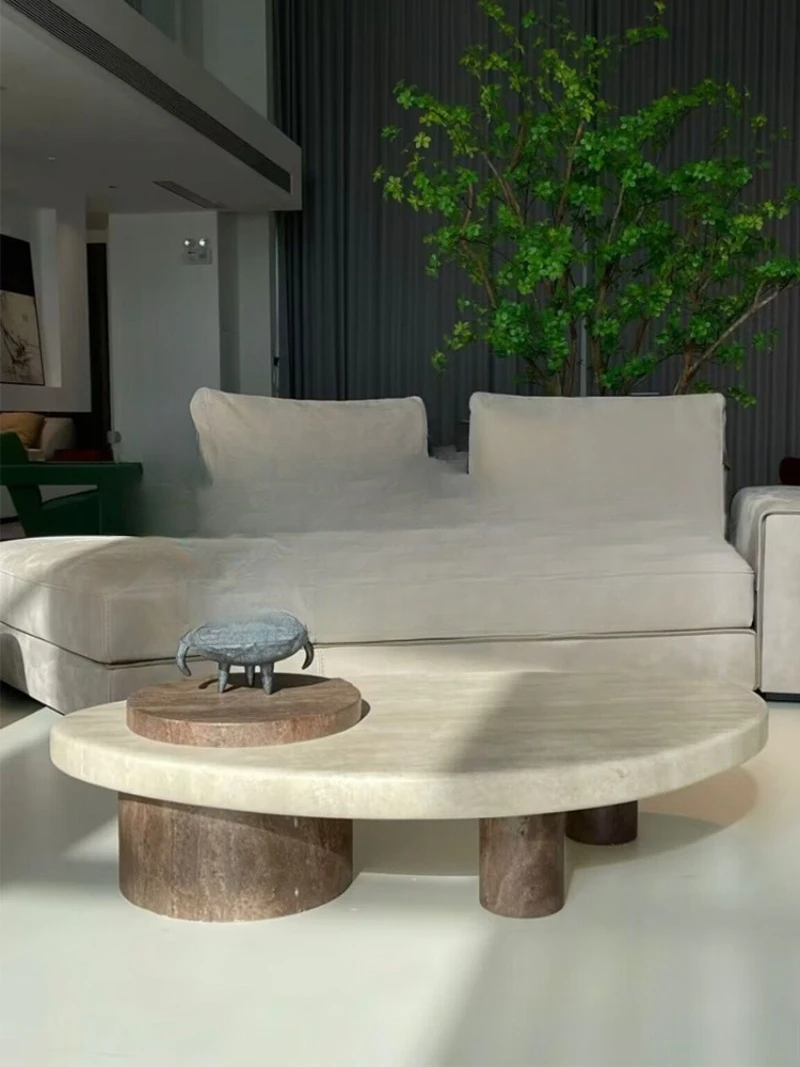 Medieval wabi-sabi wind natural travertine coffee table designer special-shaped coffee table household rectangular tea table
