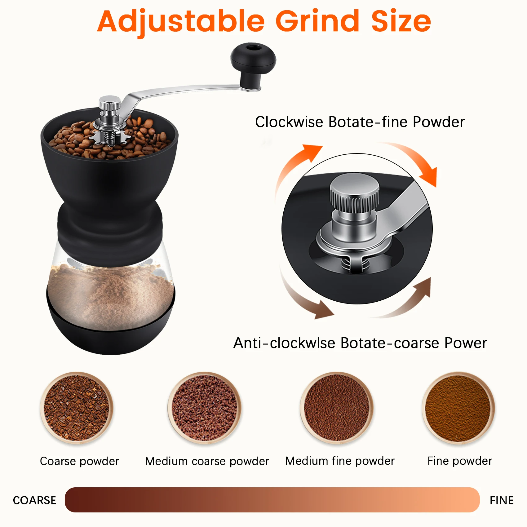 

ABLU-Manual Coffee Bean Grinder With Burr, Hand Coffee Grinder Mill For Drip Coffee, Espresso, French Press