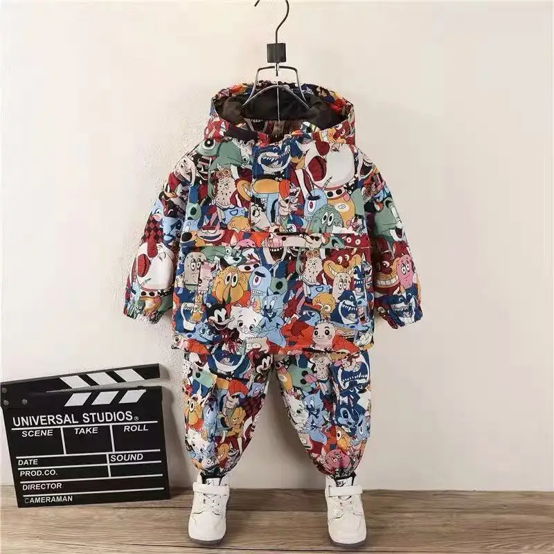 Spring Autumn Woman 2 Piece Sets Fashion Cartoon Toddler Boys Clothes Hooded Coat and Pant Set