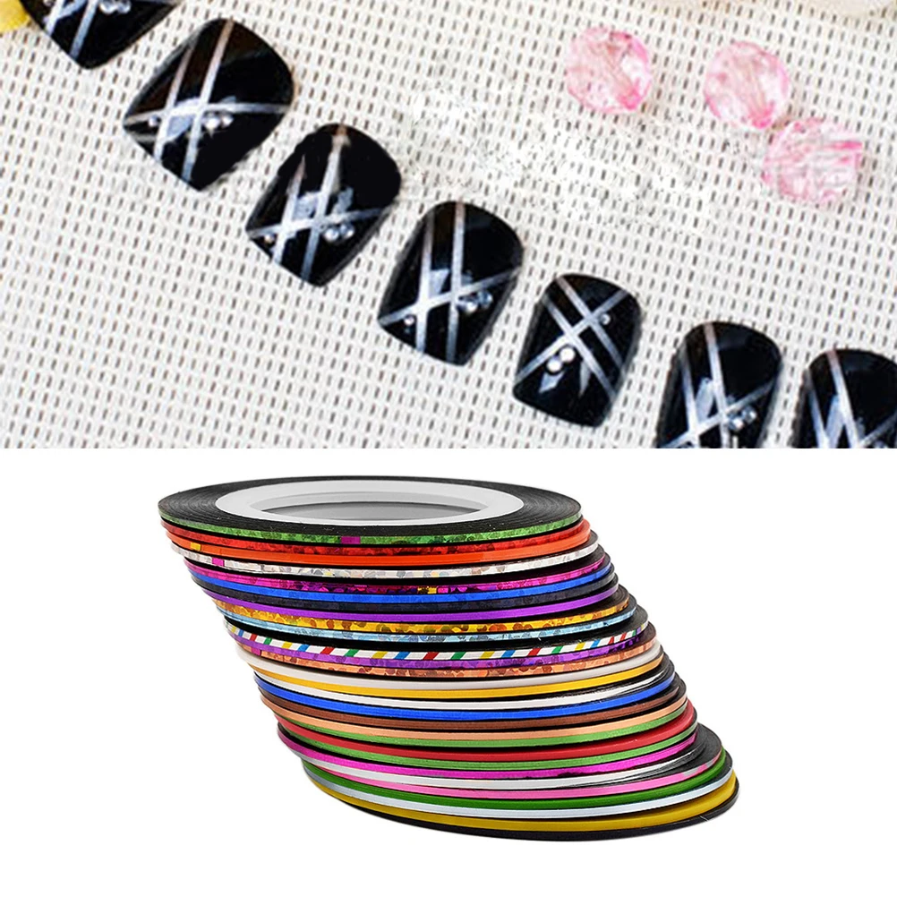 30 Uds. De líneas adhesivas de rayas para cinta, cinta artística para manicura, herramientas de diseño brillante, pegatinas para uñas Diy, cintas artesanales