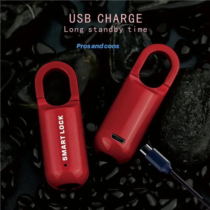 Smart Portable 2X Fingerprint Padlock M01 Anti-Theft Smart Door Lock Keyless USB Rechargeable Security For Home Bike Locker Red