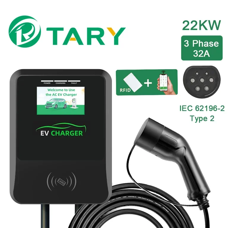 AC Fast Charging Station Wallbox 7kw 22kw EV Wall Charger 32A Wall Mount EV Charger DLB OCPP 4G