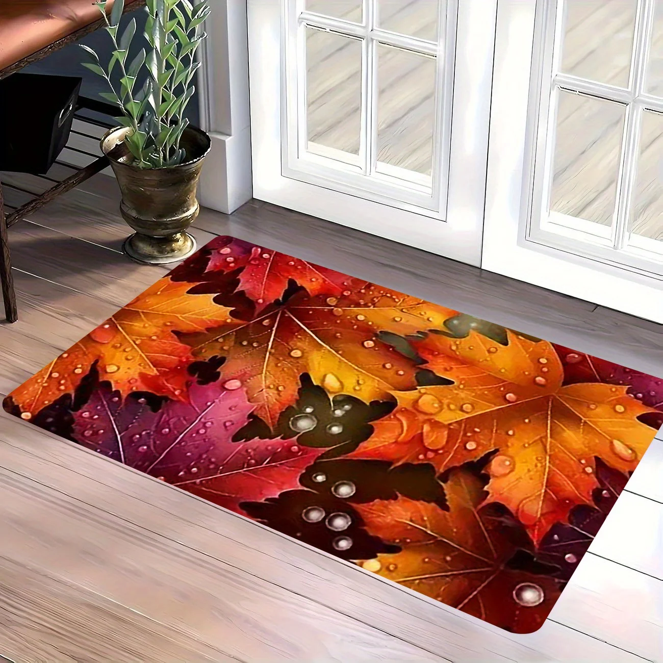 2D‑Printed Autumn Maple Leaf Rug, Decor for Entryway, Living Room, Patio, Gatherings, Indoor‑Outdoor Parties