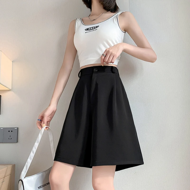 Female 2023 New Korean Summer Fashion Style Temperament Shorts Women\'S Thin Loose Wide Leg Slim Casual Pants 5-Point Trousers