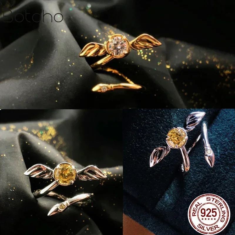 

Gold Snitch Ring - 925 Sterling Silver Adjustable Rotatable Couple Jewelry Props