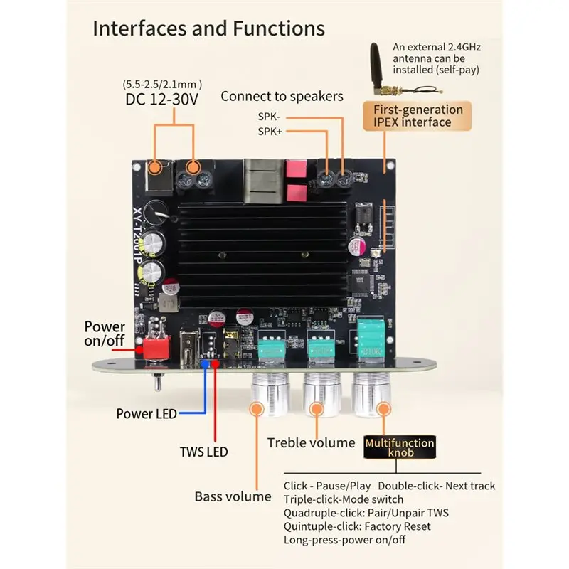 T23C T2001P 200W Digital Amplifier Board With TPA3221 Chip Bluetooth AUX USB Flash Drive Support USB APP Control DC12-30V