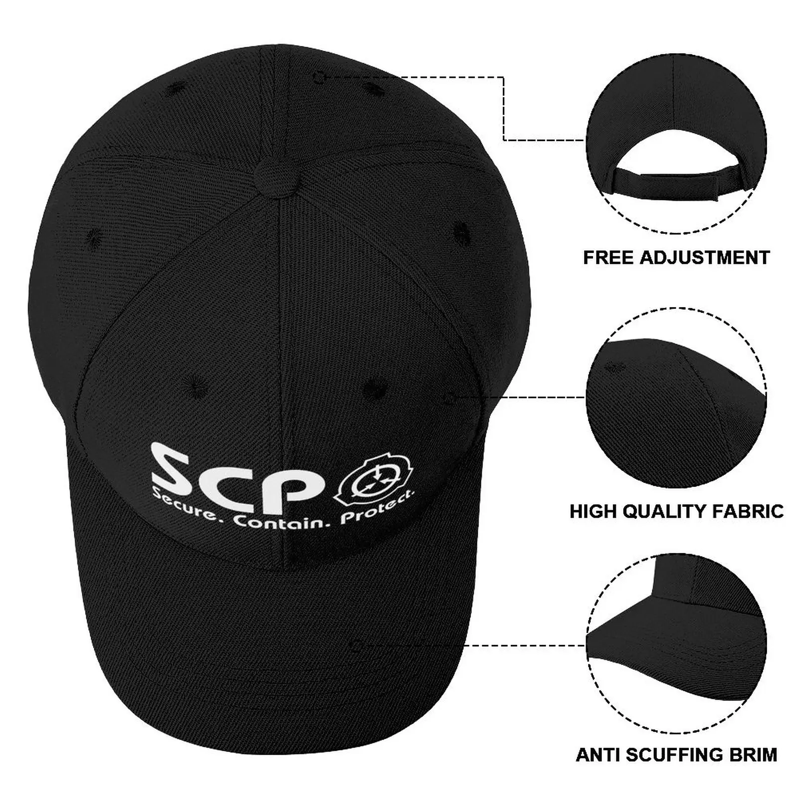 SCP Foundation cap Baseball Cap sun hat Big Size Hat Trucker Hats New In Hat Women's Hats For The Sun Men's