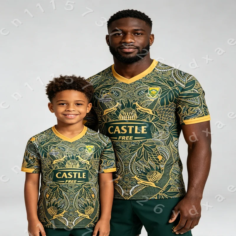 Family Matching Parent Kid South Africa Rugby Jersey Ethnic Totem Full Print Quick Dry Breathable Sports Fan Short Sleeve Tshirt