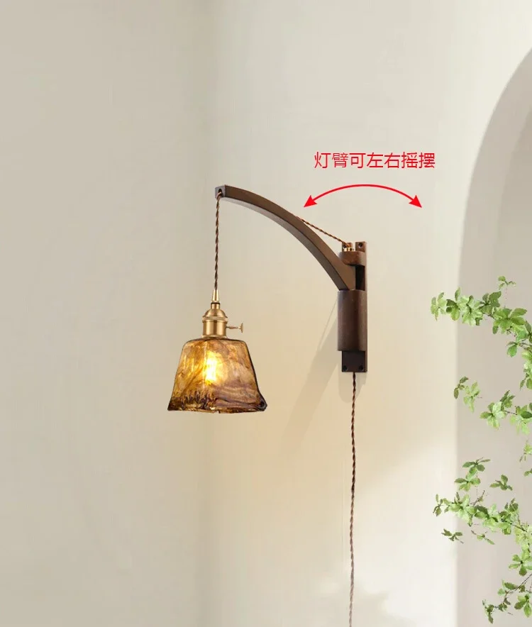

retro folding wall lamp wabi design sense black walnut color telescopic rotating Internet celebrity bedroom bedside lamp