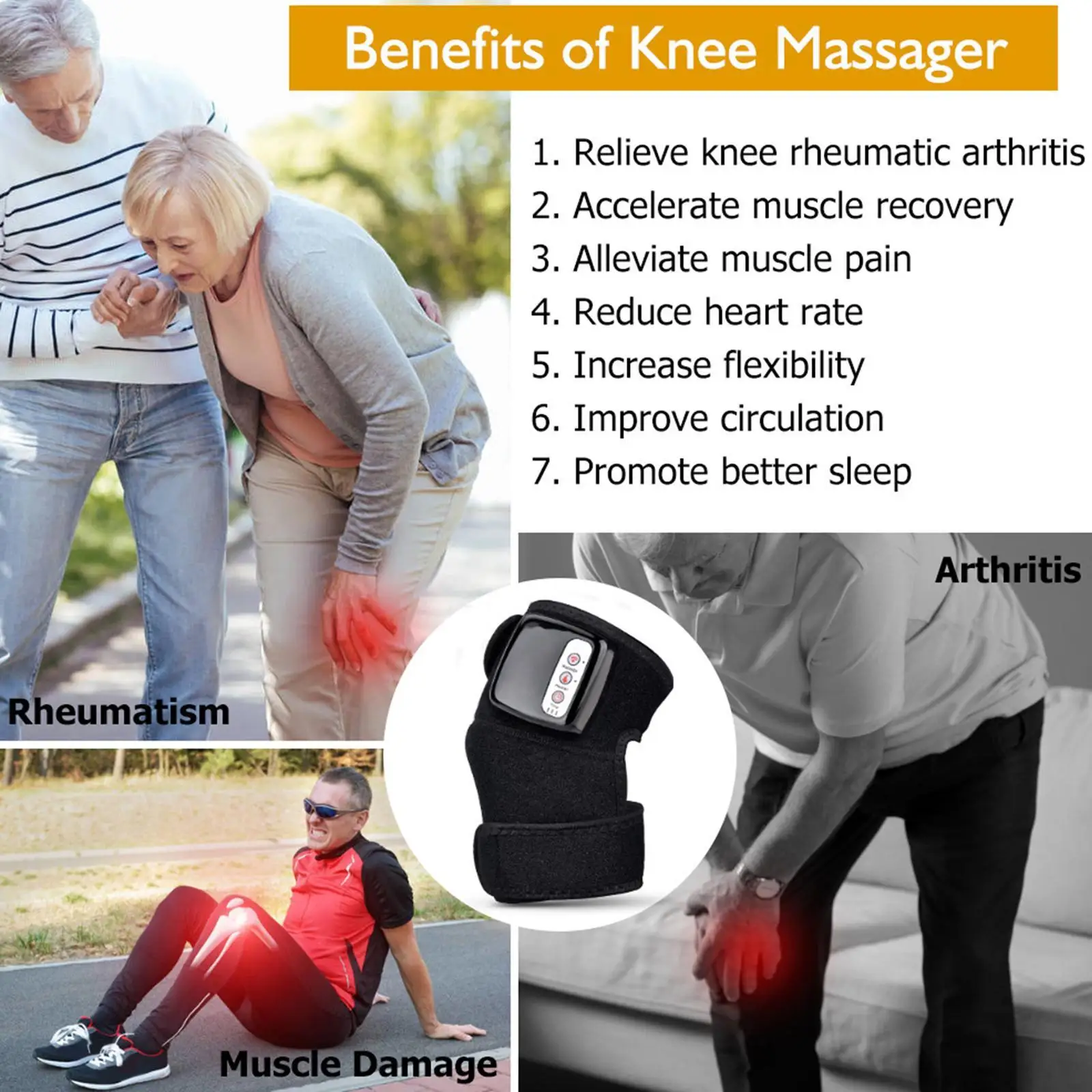 Wireless Heating Knee Massager Pads for Pain Relief Heated Vibration EU Plug