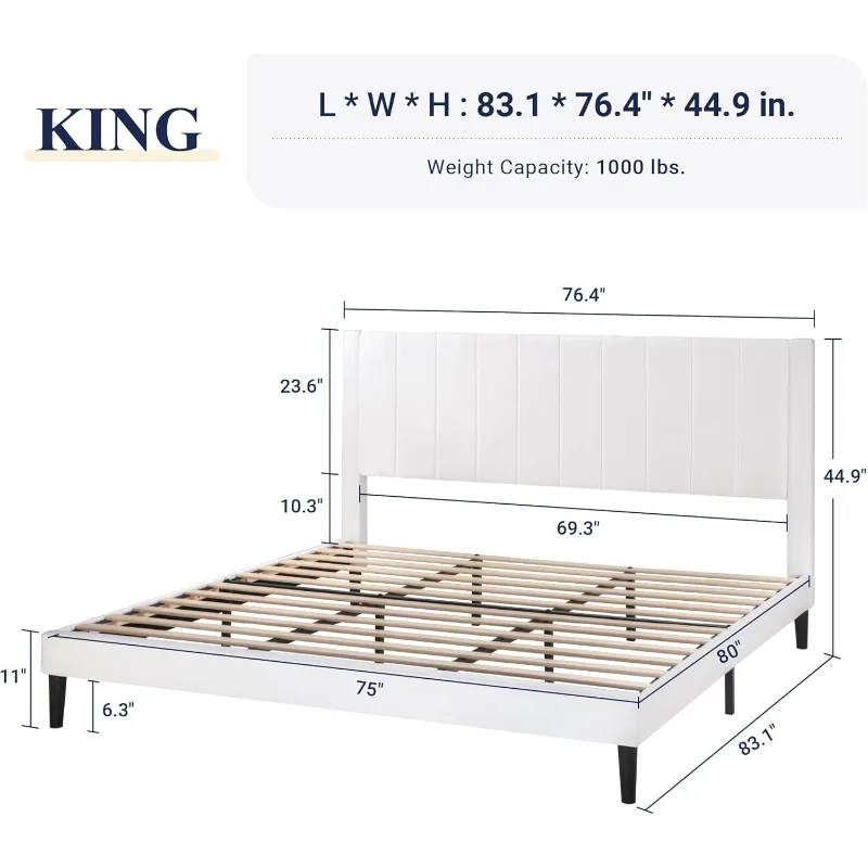 Velvet Upholstered Bed Frame with Vertical Channel Tufted Headboard/Strong Wooden Slats/Platform  Frame/Mattress Foundation