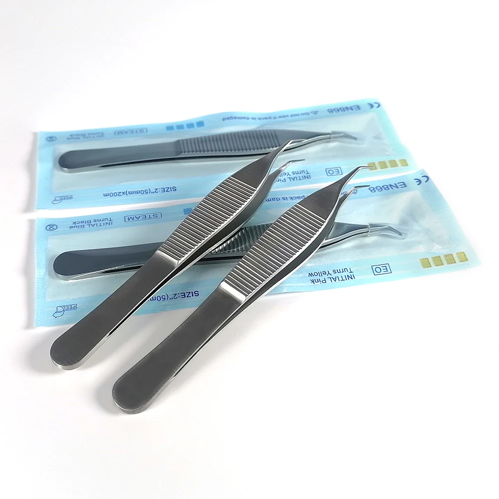 1/5pcs Manual Stainless Steel 6mmCurved Teeth Tweezers Extracting Forceps FUE Hair Transplant Forceps with Fine Serrated Teeth