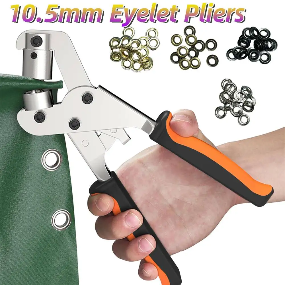 

10.5mm Eyelet Pliers with 100/120PCS Grommets Hand Press Eyelet Pliers Manual Puncher Eyelet Grommet Tool for Tarpaulins Fabrics