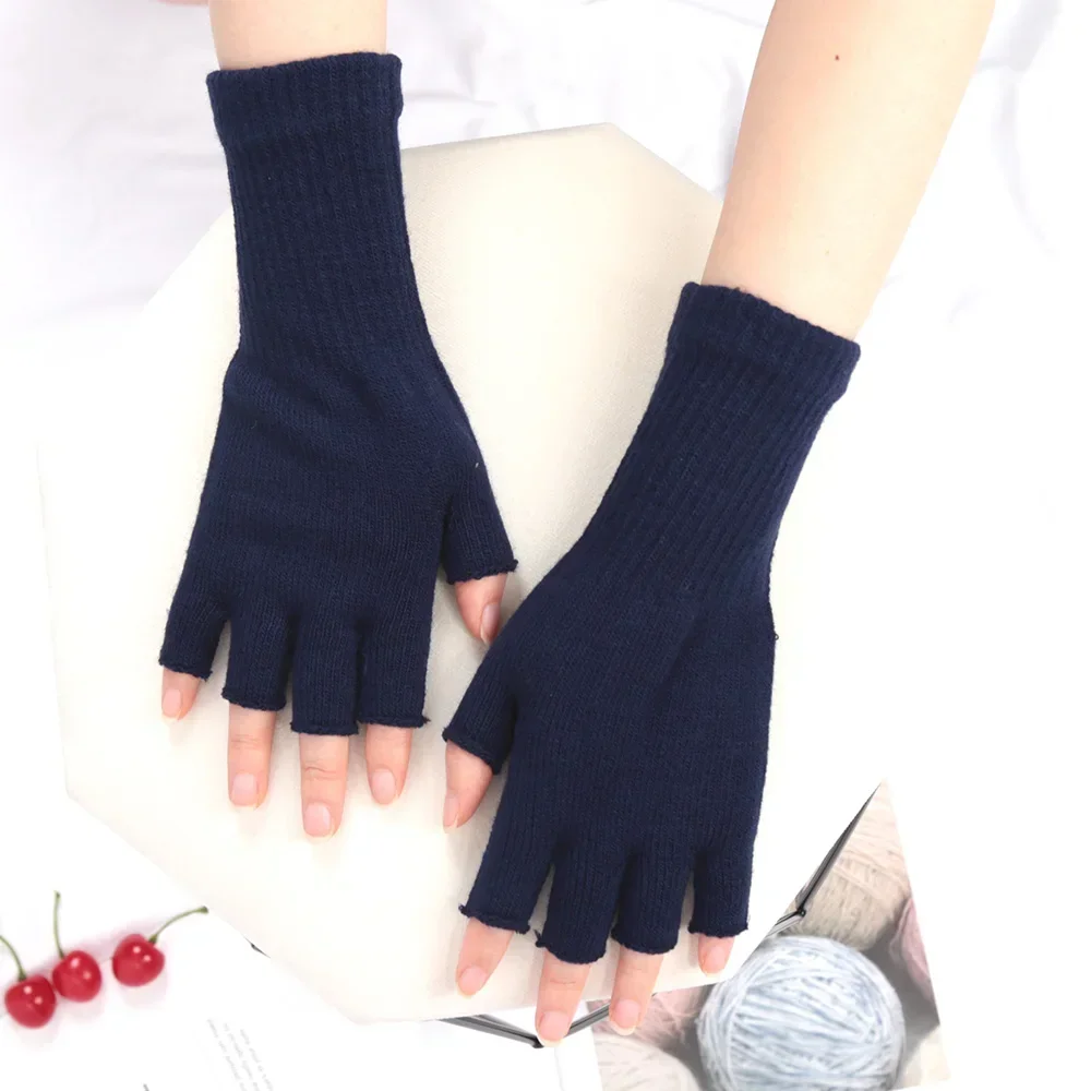 Unisex Knitted Half Finger Gloves Long Wrist Fingerless Gloves for Women Men Winter Black Warm  Workout Cycling Gloves