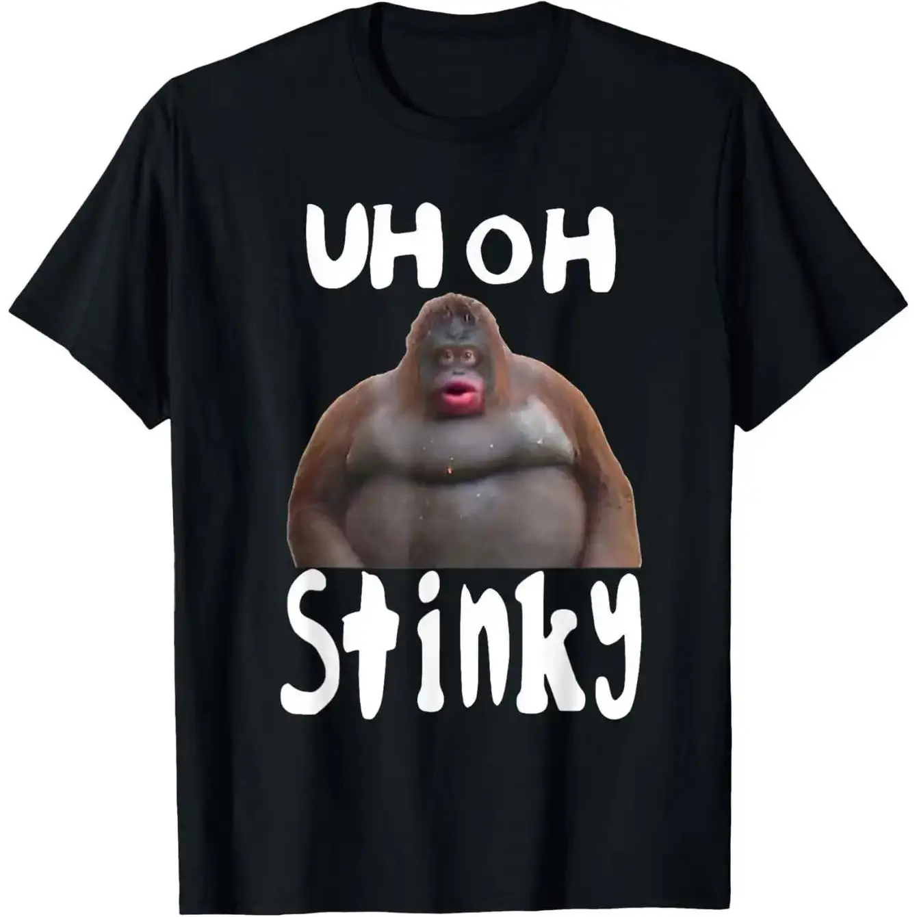 Funny gorilla poop prank phone meme T-shirt - Black humorous pattern top, durable round neck short sleeved casual adult outfit