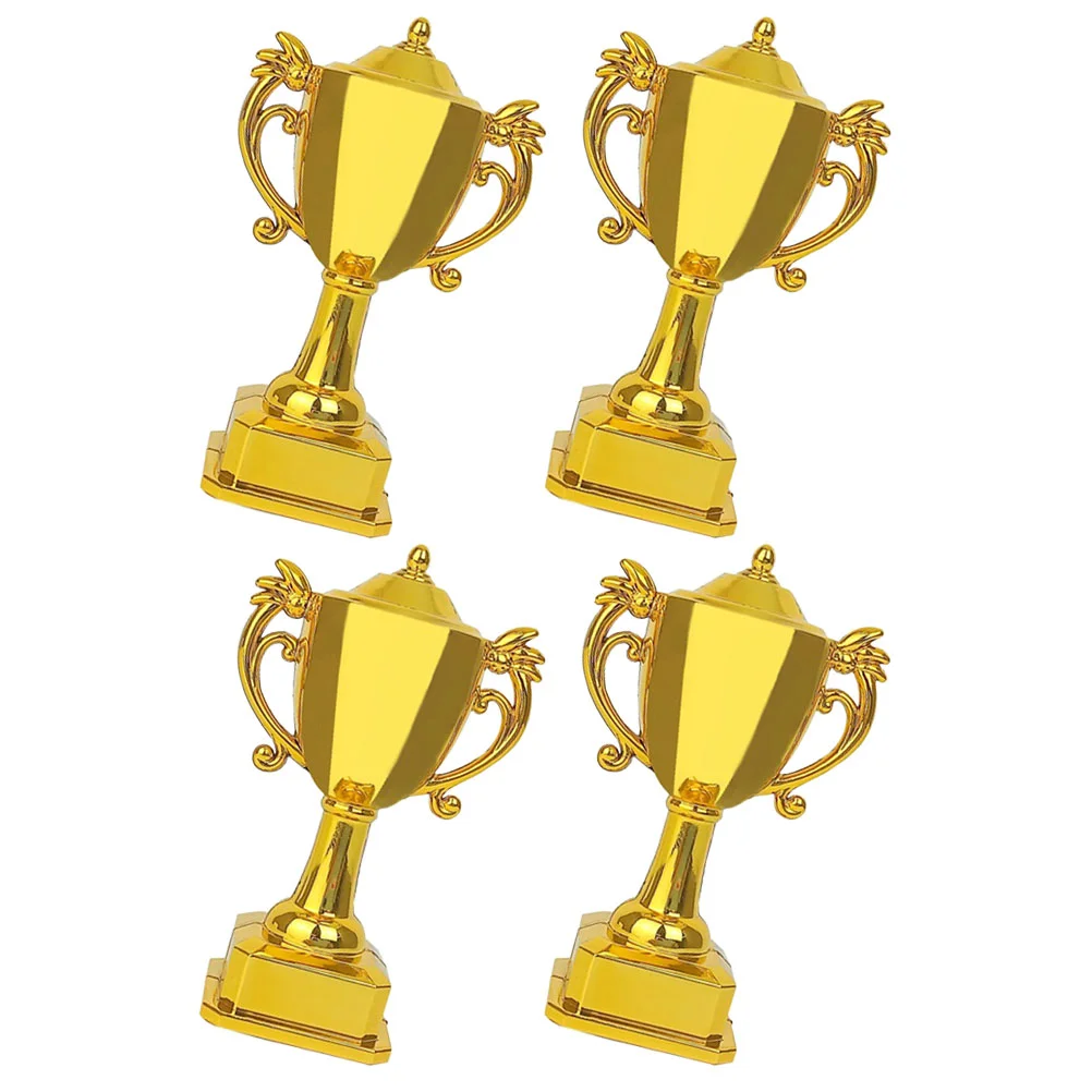 4 Pcs Children’s Toys Dollhouse Mini Golden Trophy Model 4pcs Soccer Game Awards The Medal Plastic Decor Cup Miniature