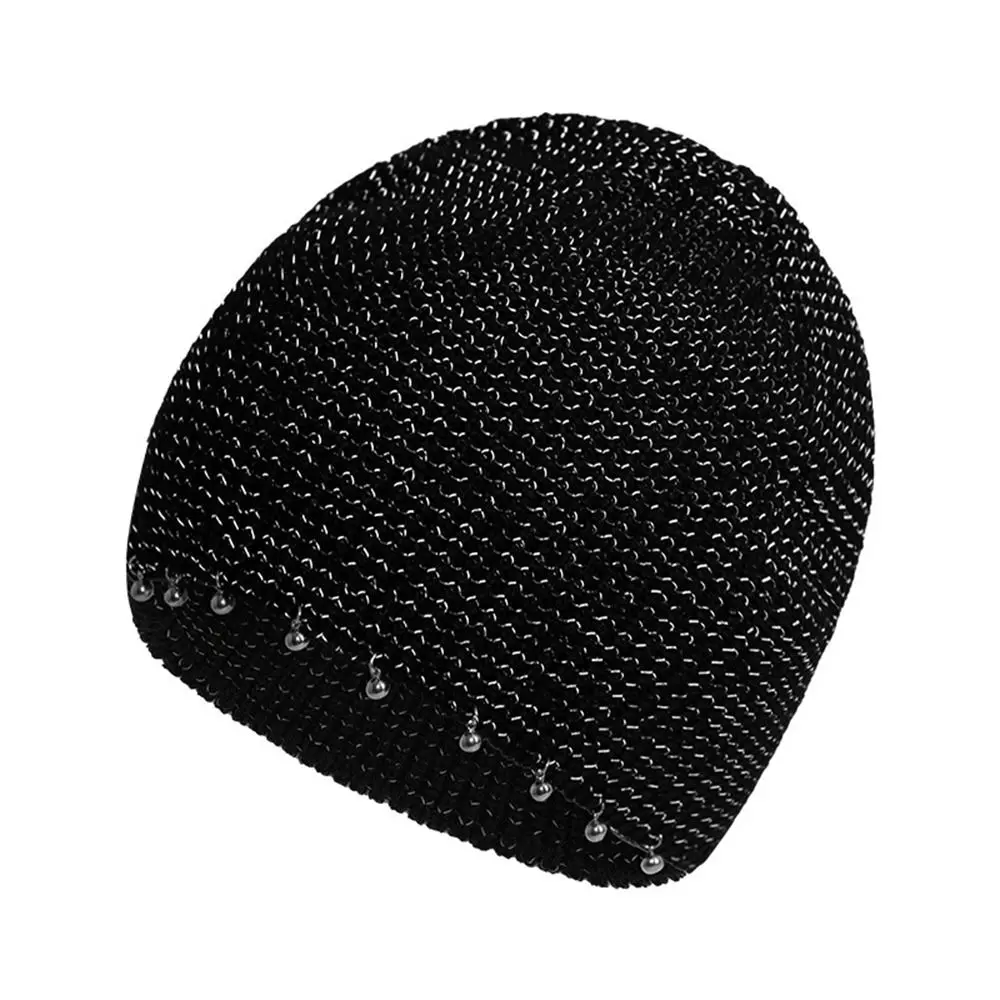 Cute Nail Beads Decorative Beanies Black Wool Hat Sequin Knitted Hat Korean Warm Cap Knit Cap Girls