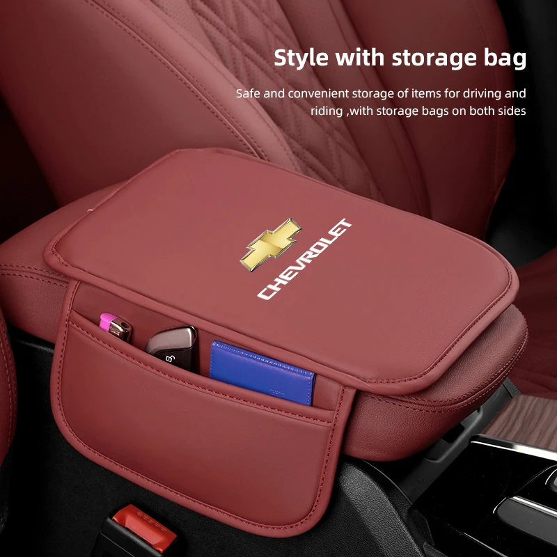 Alfombrilla para reposabrazos de coche, cojín de protección de cuero para consola central para Chevrolet Bolt Spark Tahoe Z71 Aveo Impala Lacetti Malibu Sail SS