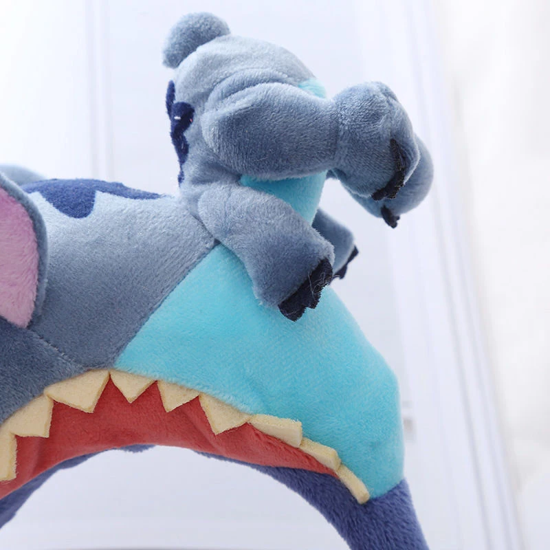 Disney Plush Stitch Ears Headband Women Cosplay Shark Hairband Girl Cartoon Cute Stitch Soft Hair Accessories Kids Birthday Gift