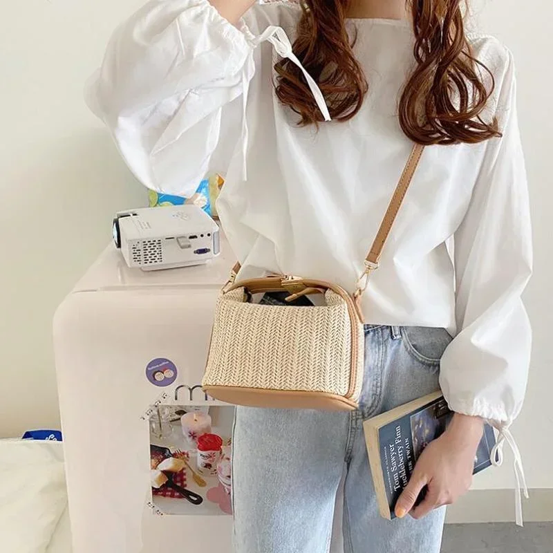 

Bohemian Straw Bag Womens Small Crossbody Bag Woven Beach Purse Handbag Summer Vacation Bucket Bag 2025 New
