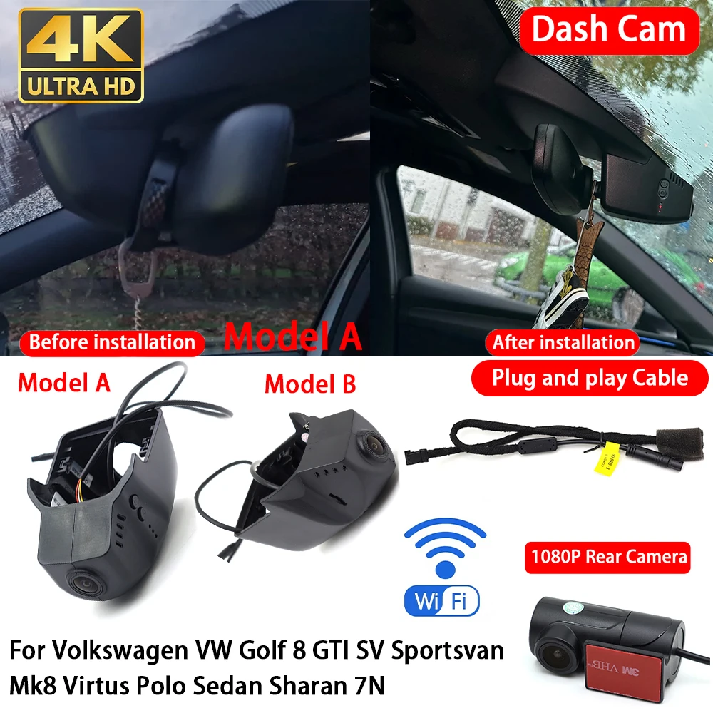Cámara para Auto Volkswagen VW Golf 8 GTI SV Sportsvan Mk8 Virtus Polo Sedan Sharan 7N 4K, Cámara Delantera y Trasera, DVR, Wifi, Plug & Play