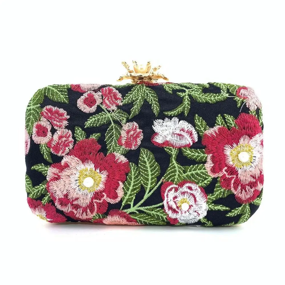 Torebka wieczorowa w stylu vintage Małe torebki z łańcuszkiem Damska torba na ramię Crossbody Haftowane torebki damskie Torebki