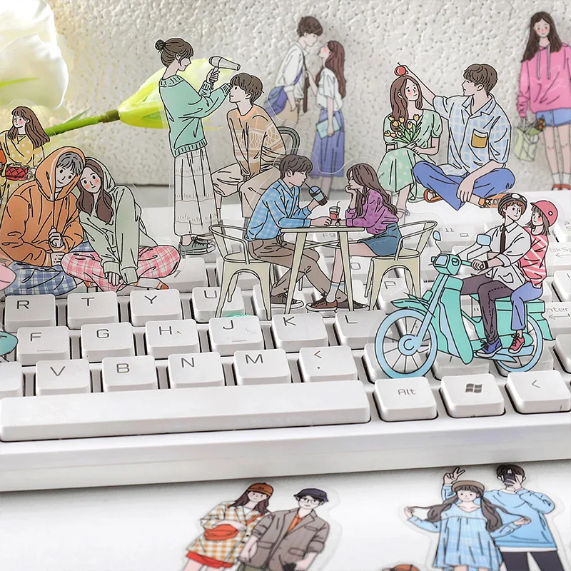 PET 만화 소녀 스티커 팩 장식 스틱 라벨, 창의력 접착 DIY 스크랩북 재료, 정크 저널 용품, 20 개