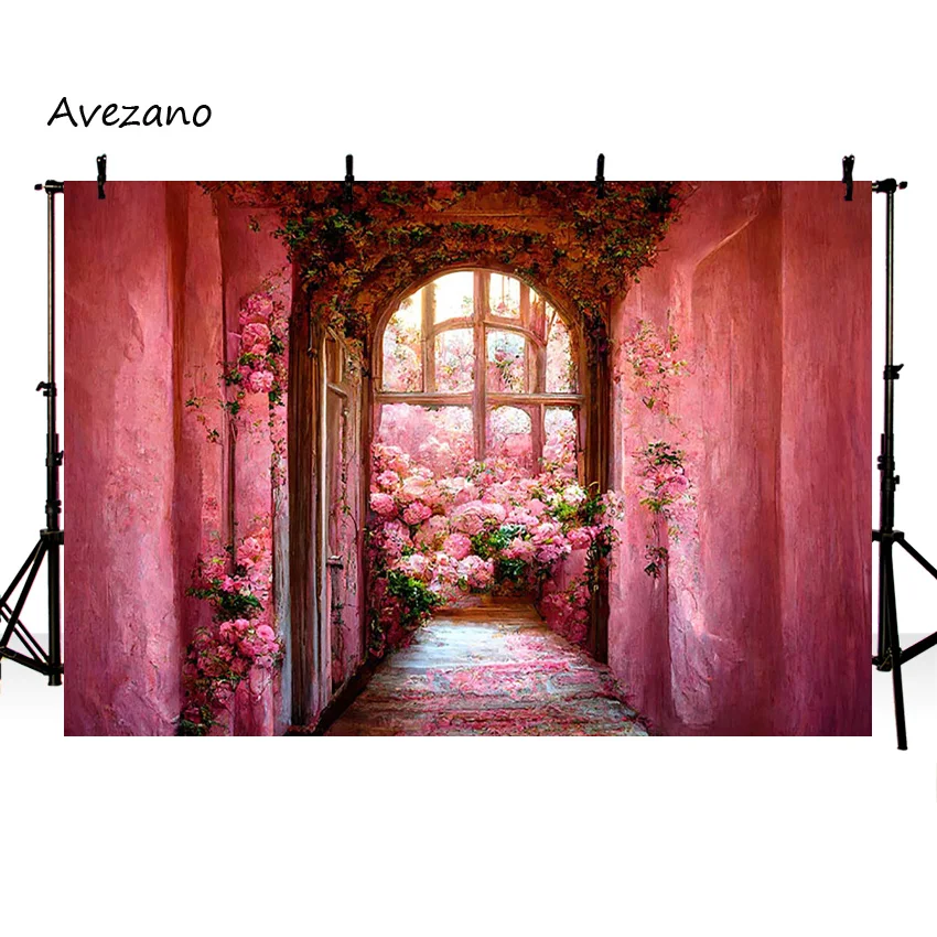 Avezano Pink Flower Backdrop Wonderland Arch Corridor Wedding Girl Portrait Photography Background Birthday Decor Photo Studio