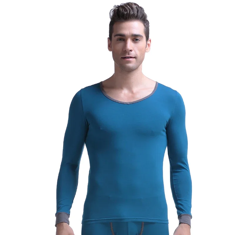 Herren-Basiskleidung, einteiliger Oberteil, Baumwollpullover, dünn, warm, großer V-Ausschnitt, Herbstkleidung, schmal geschnittenes, langärmliges Unterhemd