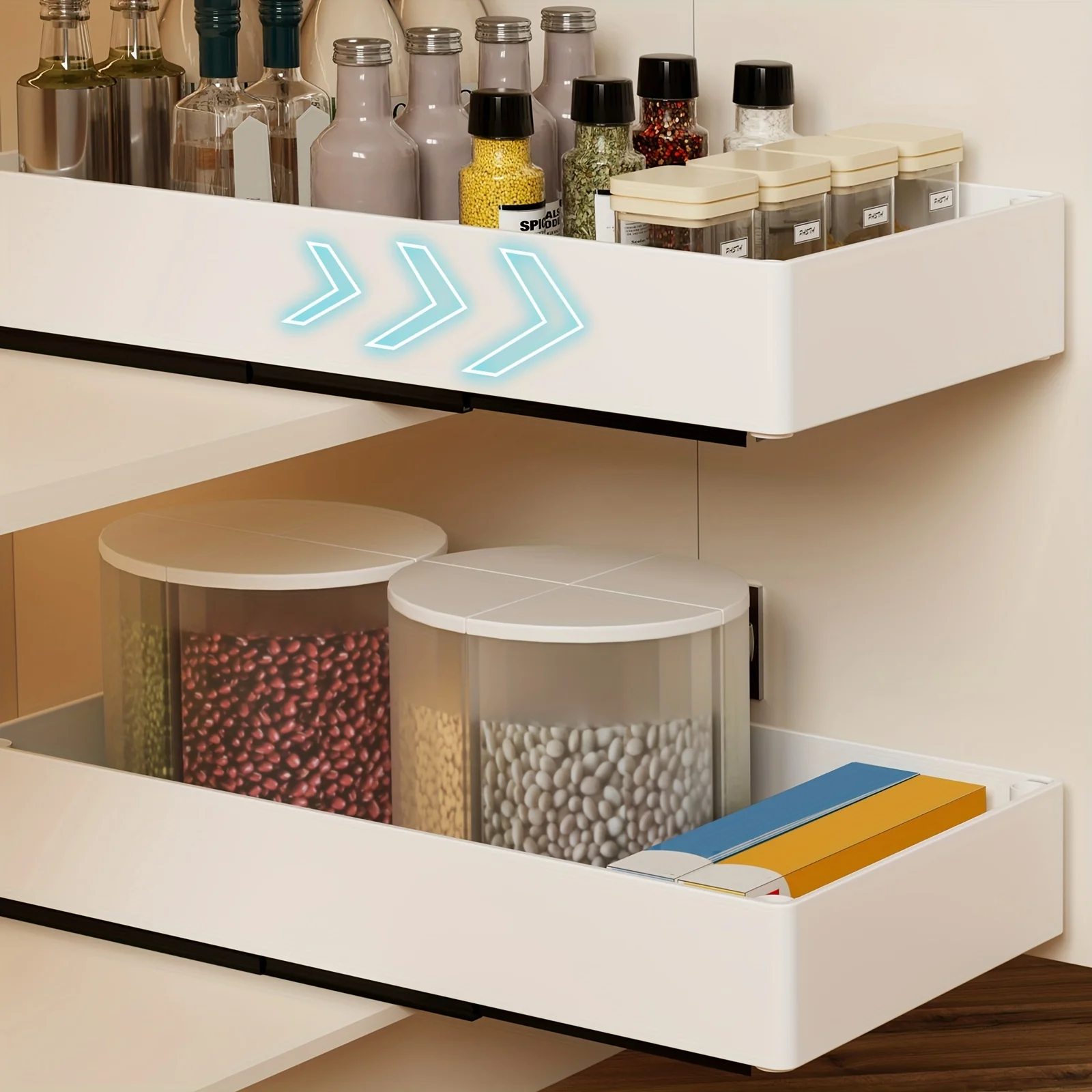 

Set of 2 Pull-Out Cabinet Organizers, No-Drill Storage Solution, Home Organization And Storage Racks, Detachable Slide-Out Organ