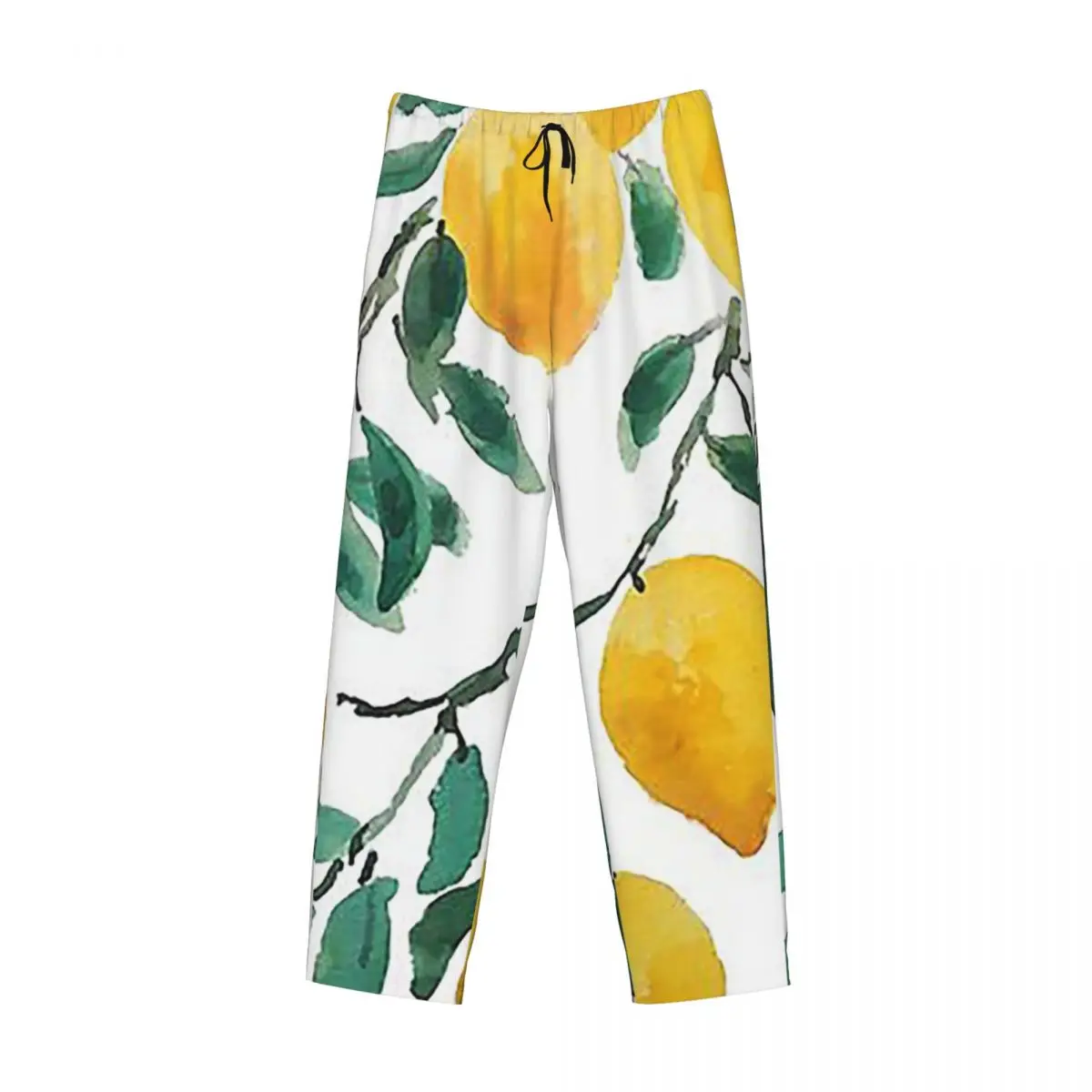 Custom Hand Painted Yellow Lemon Watercol Pajama Pants Men Sleepwear Sleep Lounge Bottoms with Pockets