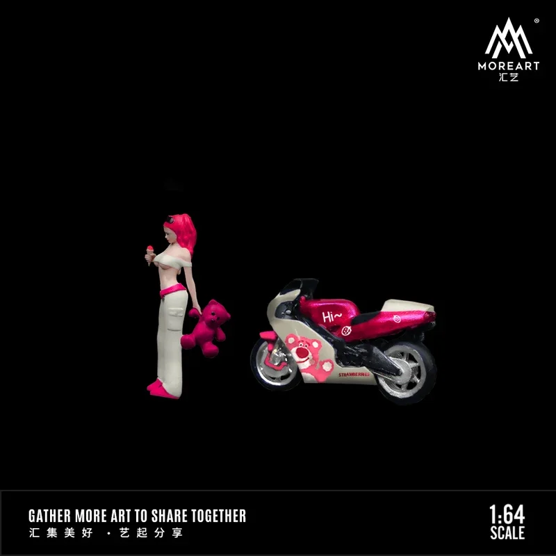 Moreart-Ensemble de figurines en résine pour fille, ours fraise, moto, échelle 1:64