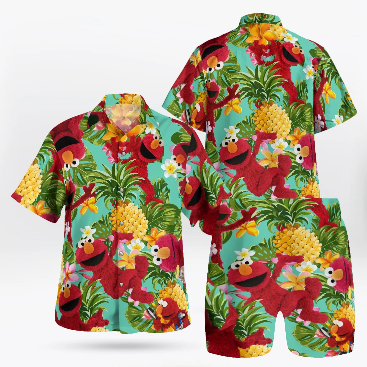 Set Kemeja Pria Elmo 3D Anime Harajuku Kemeja Pria Musim Panas Set 2 Potong Lengan Pendek Pria Hawaii 2024 Plus 3xlshire Kimia Homme