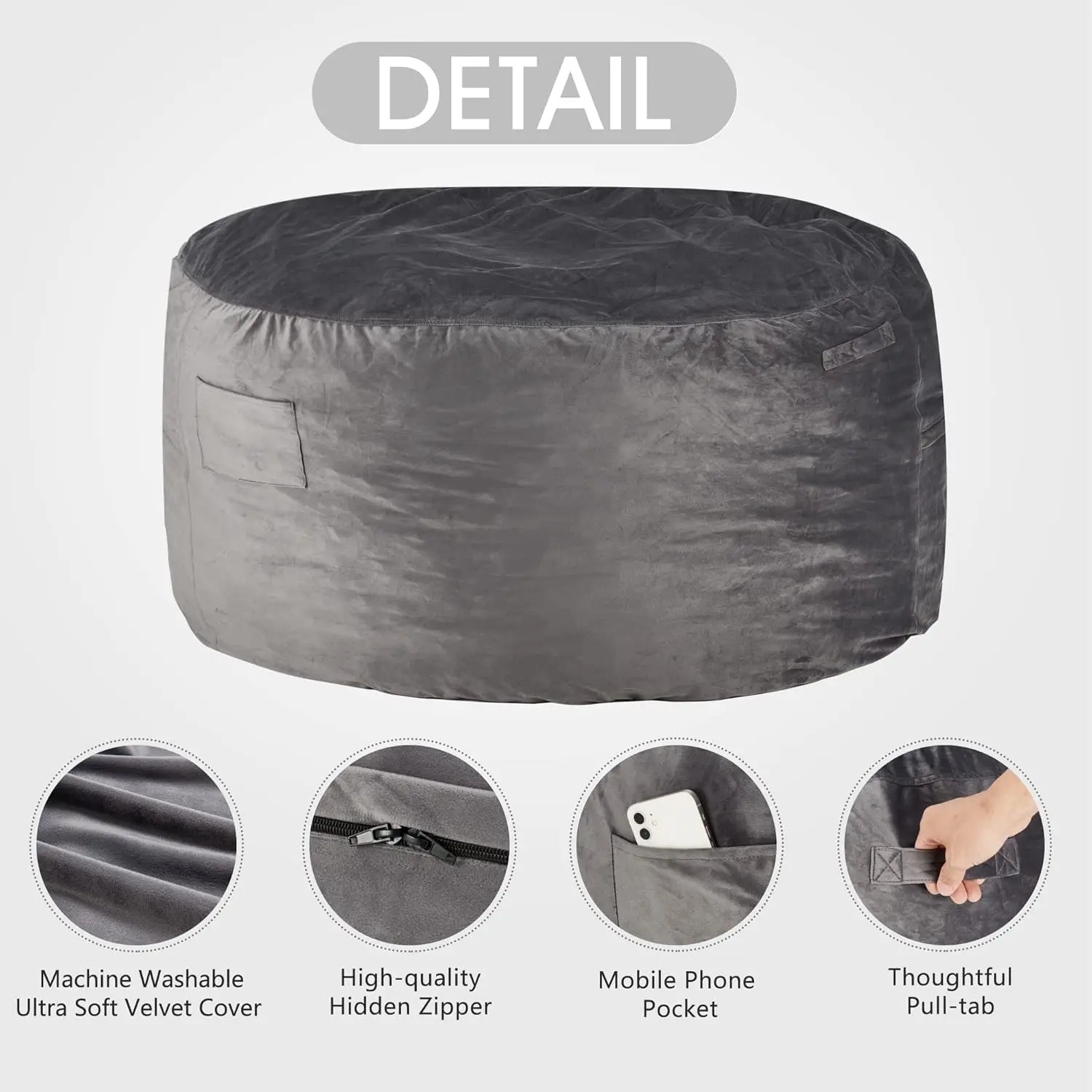 6FT Bean Bag Chair Giant with Memory Foam Filled Comfy  Chairs for Adults Adult  Chair with Dutch