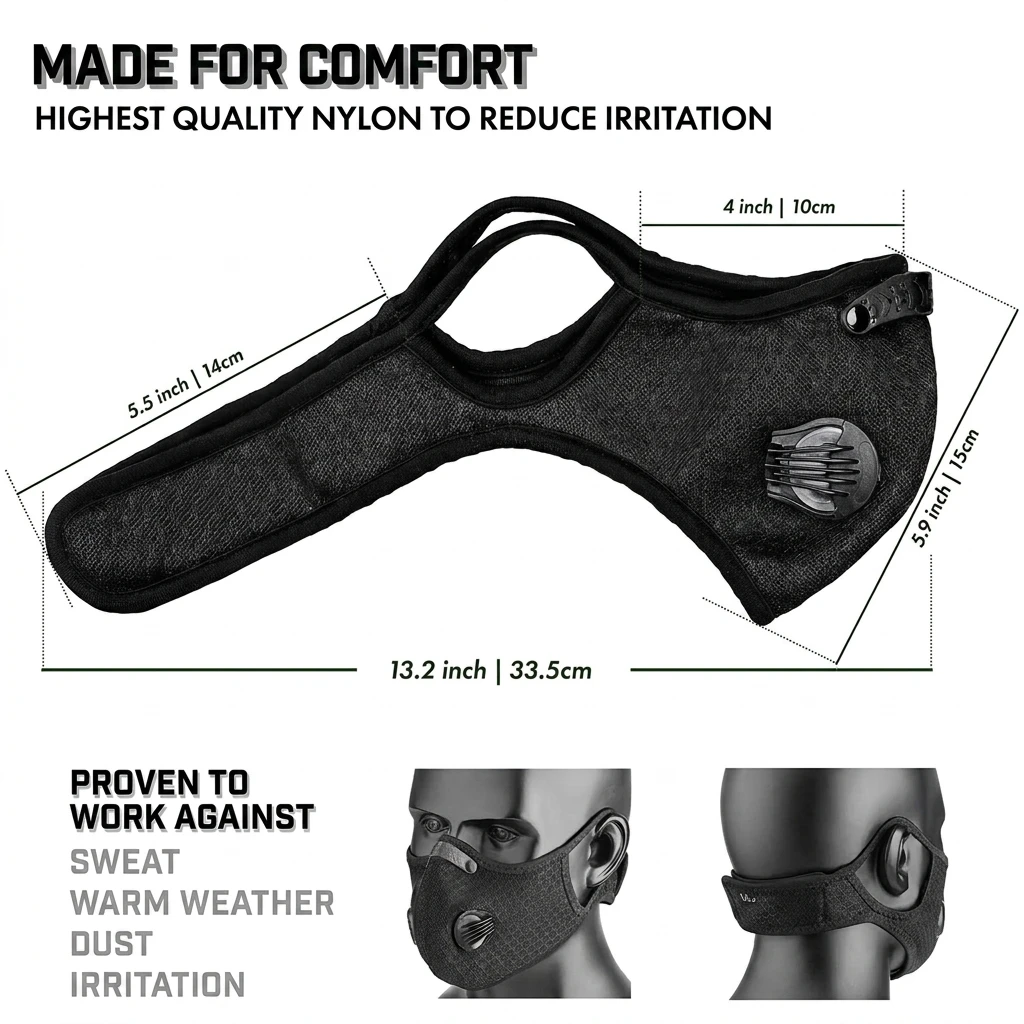 Cycling Face Mask With Filter Activated Carbon Dust-proof Mask Anti-Pollution Bicycle Washable Outdoor Training Mask