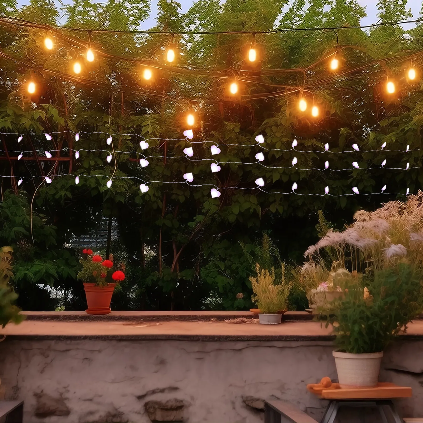 

Pink Heart LED Fairy String Lights Powered Warm White Decoration Lights for Wedding Stage Bedroom