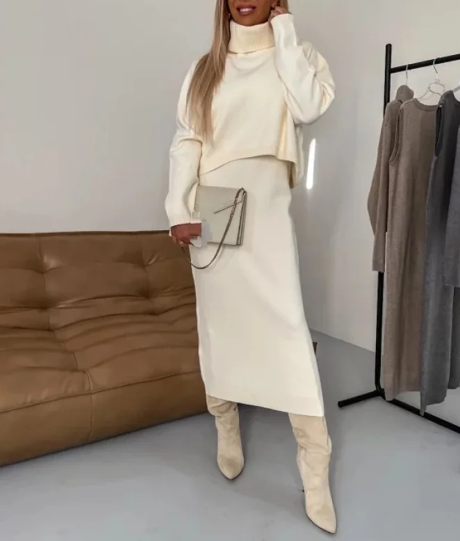 Ensemble deux pièces décontracté pour femme, style paresseux, pull élégant, demi-jupe, mode automne et hiver, nouveau, 2024