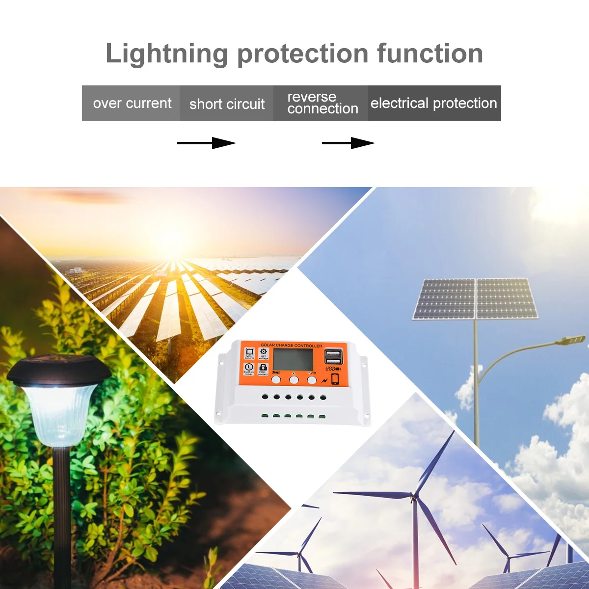 

12V 10a Solar Panel Controller Pwm Regulator with USB Output and Timer for Lithium-Ion Batteries System Orange