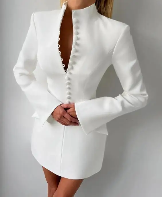 

Sexy Slim-Fitting Long-Sleeved Stand-Collar Suit Skirt Waist-Binding Autumn Winter Fashion Women's Clothing