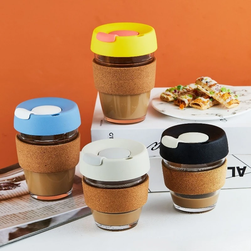 

340ml Cork Glass Cup with Heat-resistant Cover, Milk, Juice, Coffee Cup