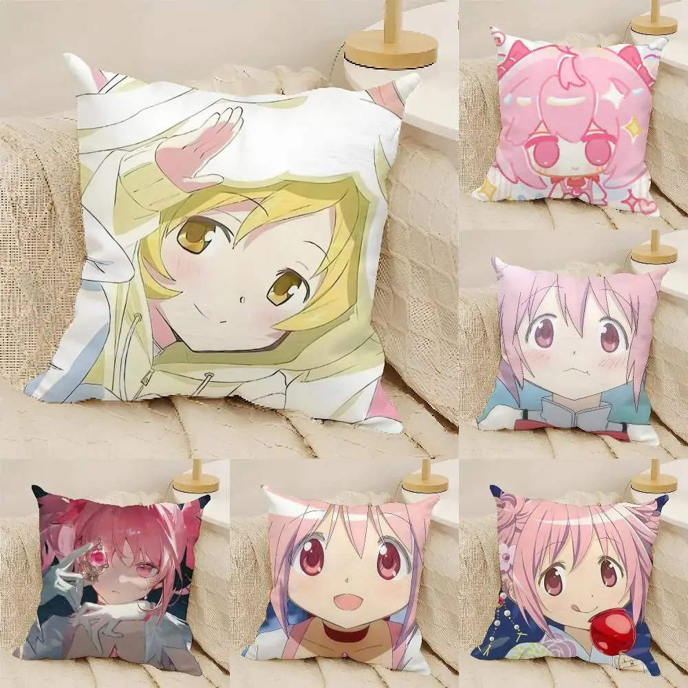 P-Puella Magi Madoka Magica Cushion Cover Natural Linen Organic Fabric Double-Sided Printing Sofa Home Decor Gift Pillow Cover