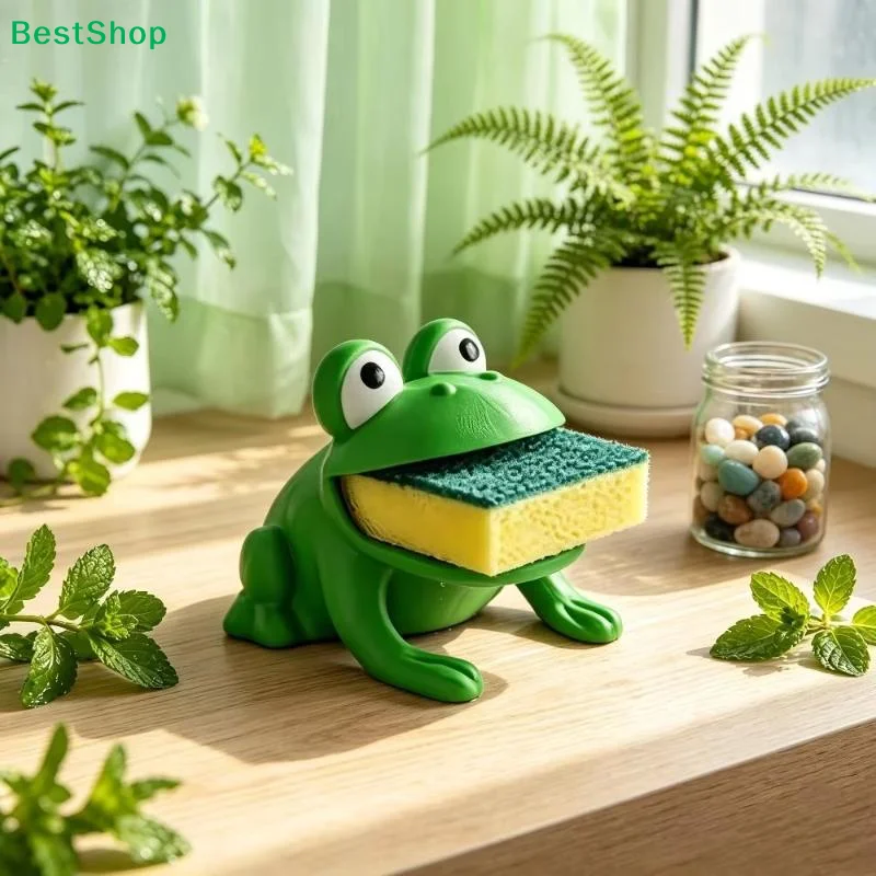 Frog Shaped Sponge Dishwashing Brush Holder With Drainage System For Kitchen Use
