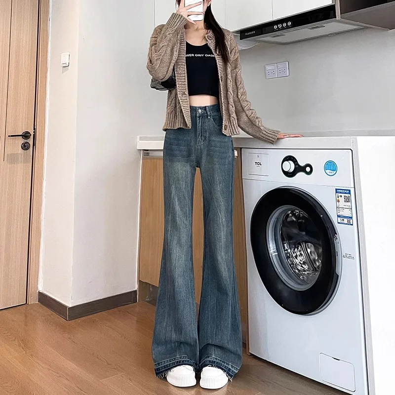 

Retro Flared Denim Jeans Women's Spring Autumn 2024 New High Waist Frayed Slimming plus Size Loose Not Fitting Leg Bell Bot