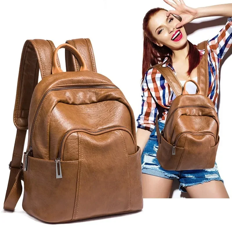 Vintage Genuine Leather Women's Fashion Travel Backpack Casual Cowhide College Students School Bag For Feminina