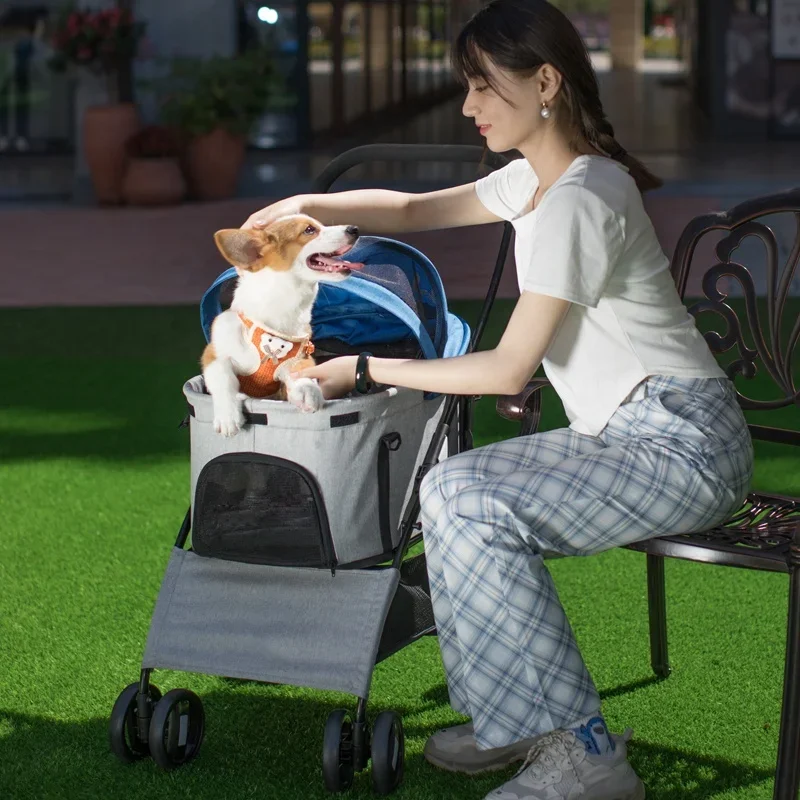 Outdoor multi mesh window luxury folding pet stroller outdoor dog cart