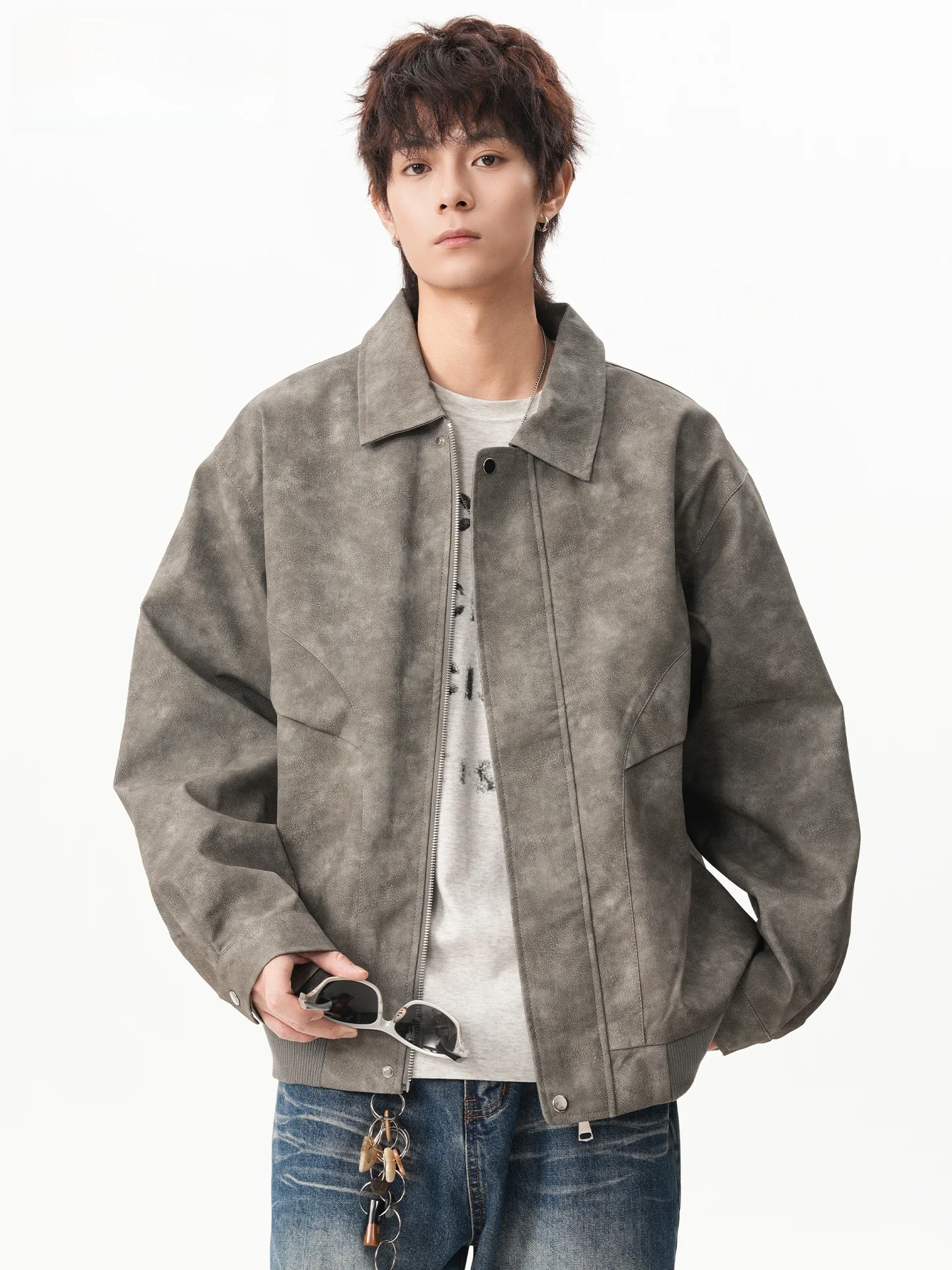 

Мужская кожаная куртка с хлопковой подкладкой и принтом тай-дай, мотоциклетная свободная посадка, осень-зима, модная брендовая молодежная ветровка в стиле ретро