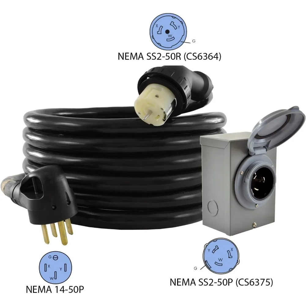 Duo-Rain Seal 50Amp Power Inlet Box and Temp Power Cord Combo Kit, 25 Feet