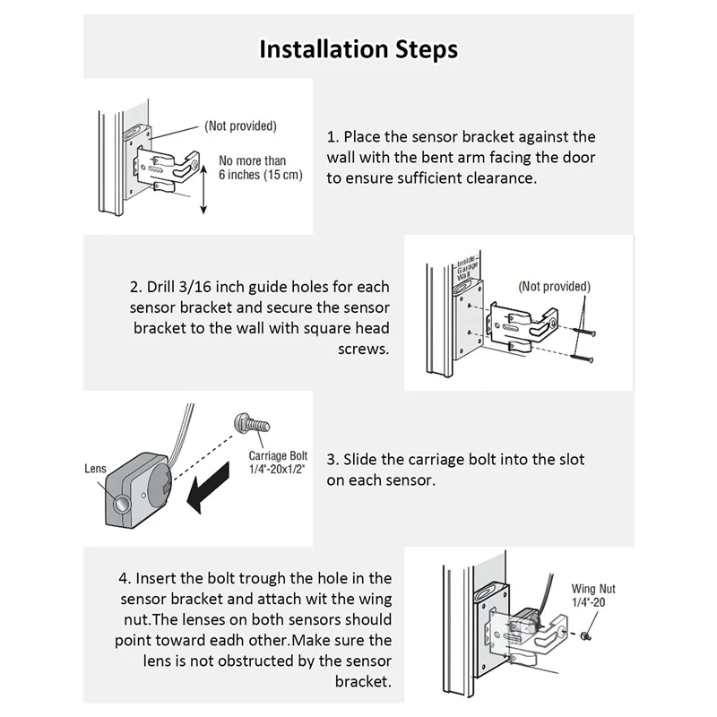 2Pcs Garage Door Opener Safety Sensor Beam Eyes Fit for Liftmaster Sears Chamberlain with Brackets_A02I