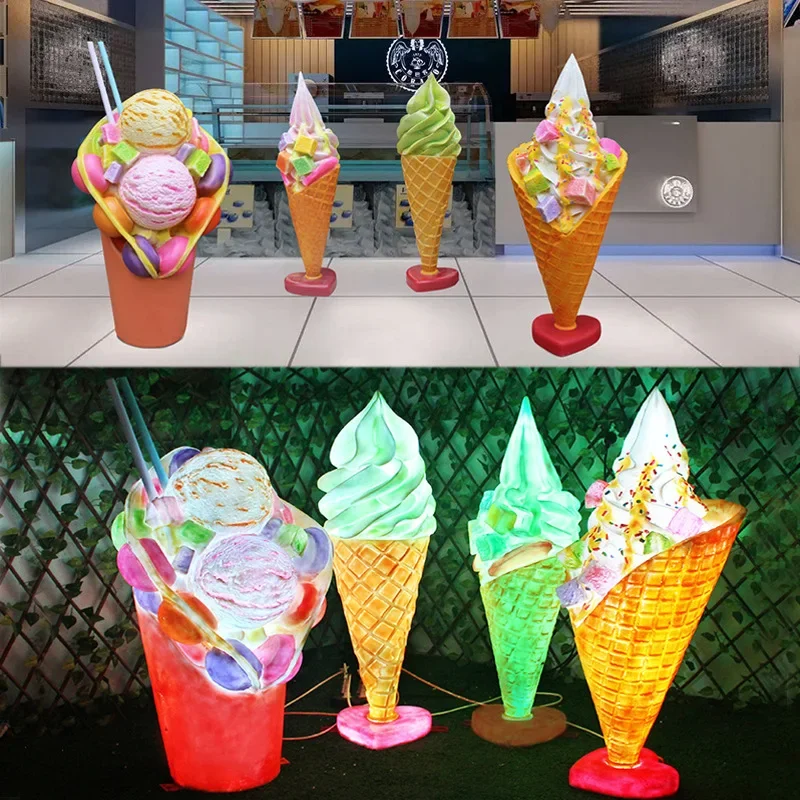 Fiberglass luminous ice cream ornament simulation ice cream lollipop sculpture outdoor shopping mall dessert shop beauty decorat